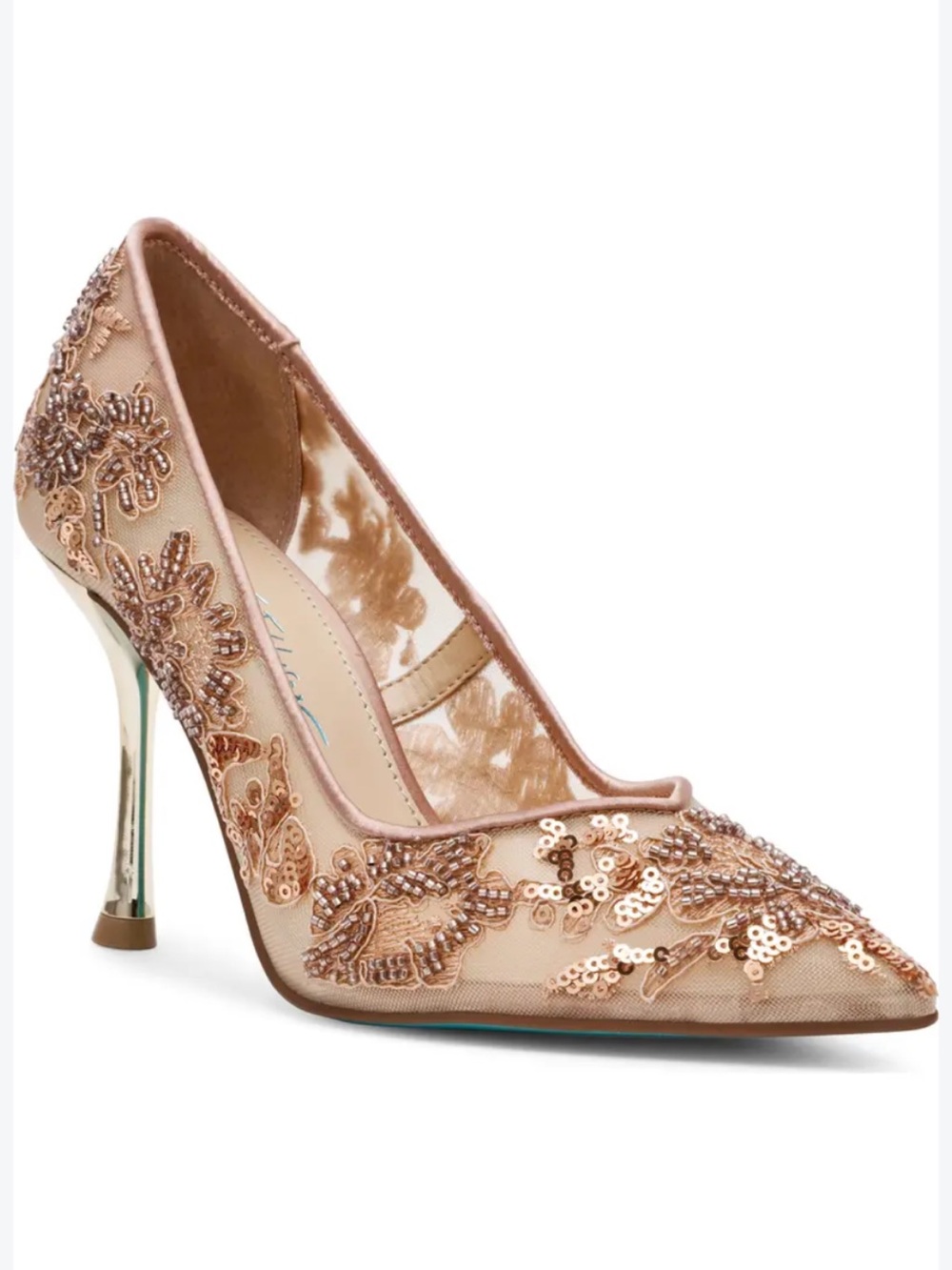 Betsey Johnson Nude Sequin Embellished Pointed-Toe Pump